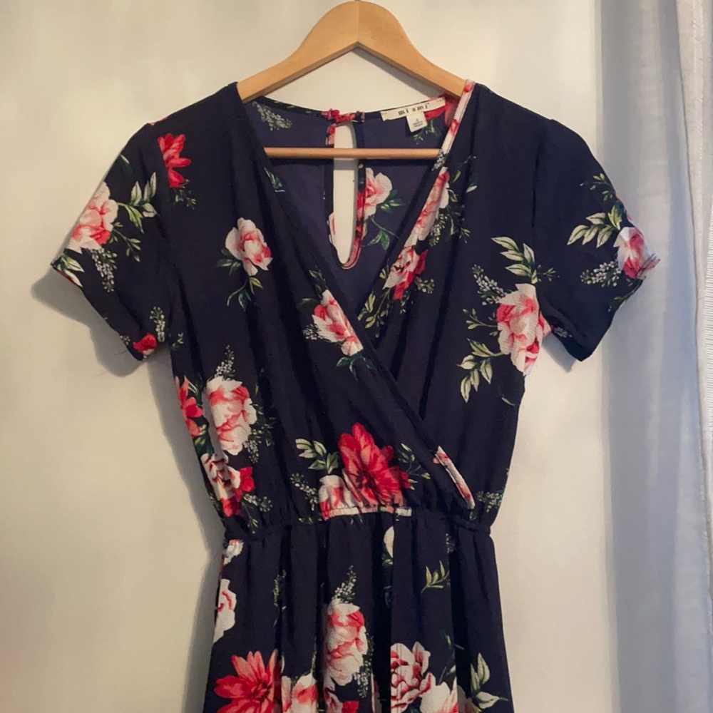 Floral shorts romper with train